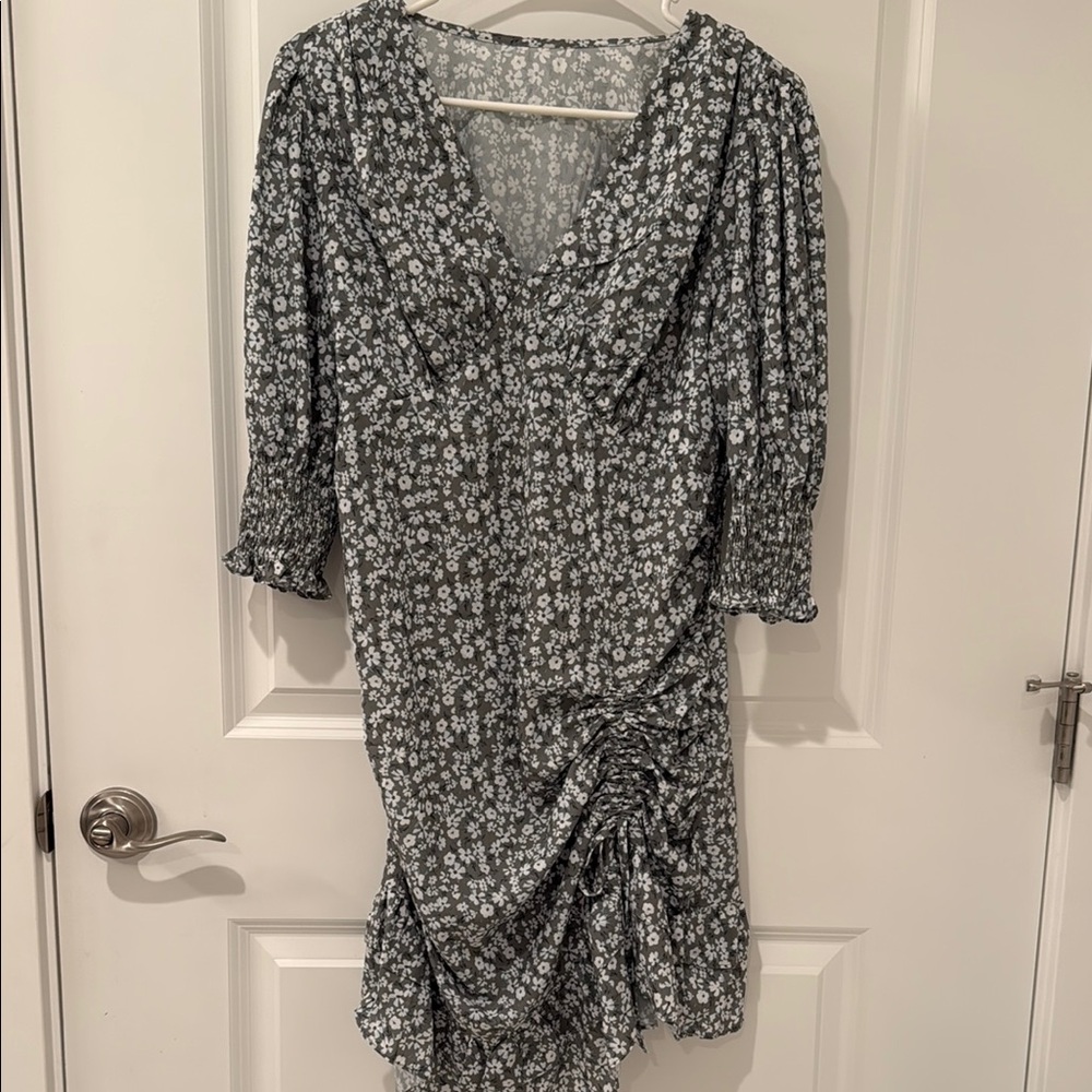 Floral V-Neck Dress with Ruched Detail